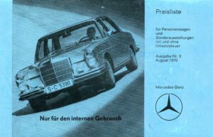 Deckblatt der Mercedes pdf PKW Preisliste vom August 1970