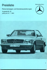 Deckblatt Mercedes PKW Preisliste Juli 1982 - Nr.35