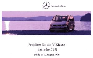 Deckblatt Mercedes PKW Preisliste (BR638) August 1996