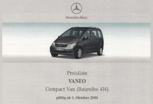 Deckblatt Mercedes PKW Preisliste (BR414) Oktober 2001