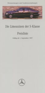 Screenshot der Mercedes pdf Preisliste BR140 S-Klasse vom September 1997