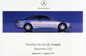 Screenshot der Mercedes pdf Preisliste BR215 CL-Coupes vom August 1999