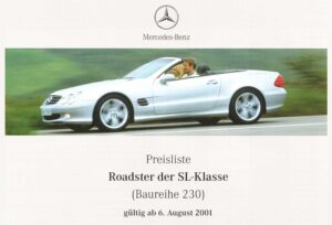 Screenshot der Mercedes pdf Preisliste BR230 SL-Roadster vom August 2001